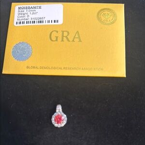 Moissanite Silver and Red Halo Ring